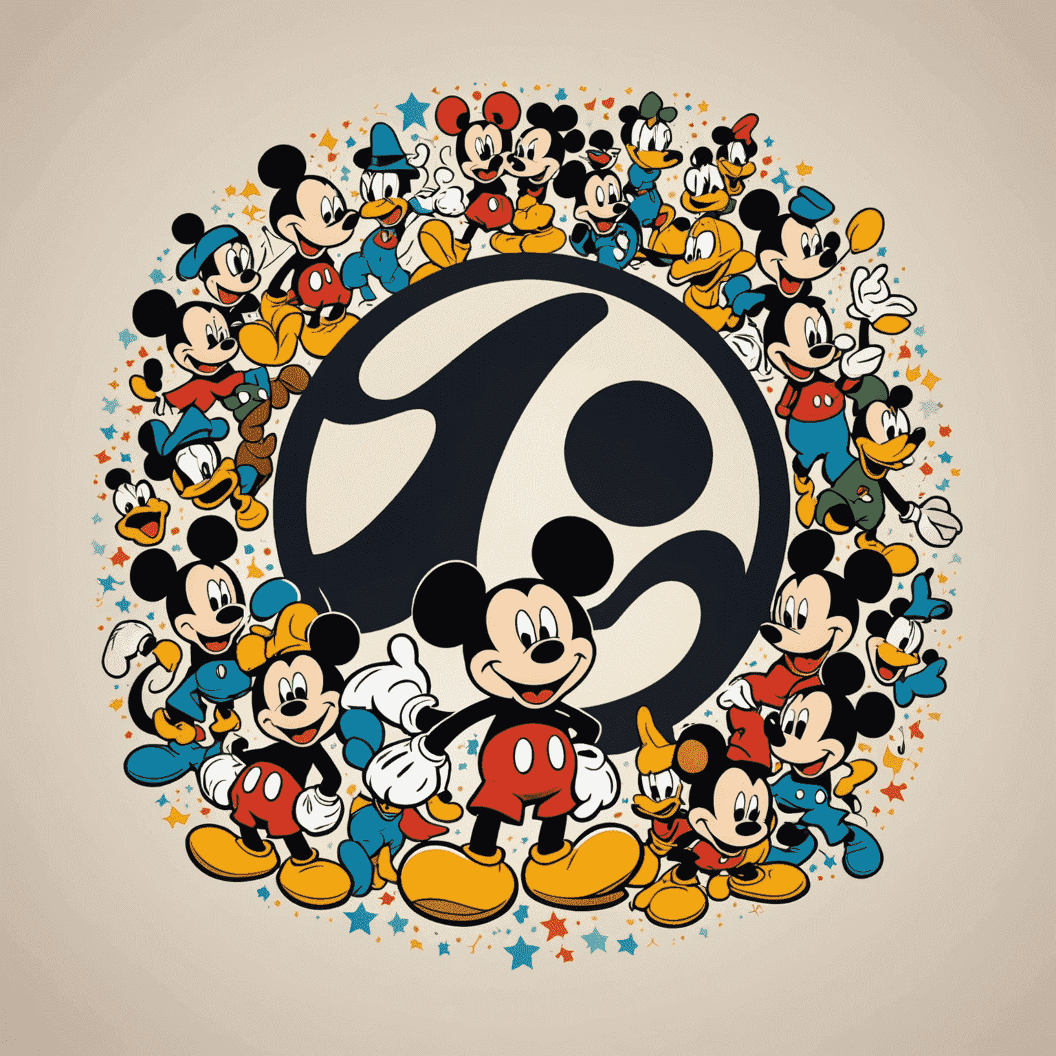 Walt Disney Animation Studios logo with iconic Mickey Mouse silhouette, surrounded by classic Disney characters from various 2D animated films