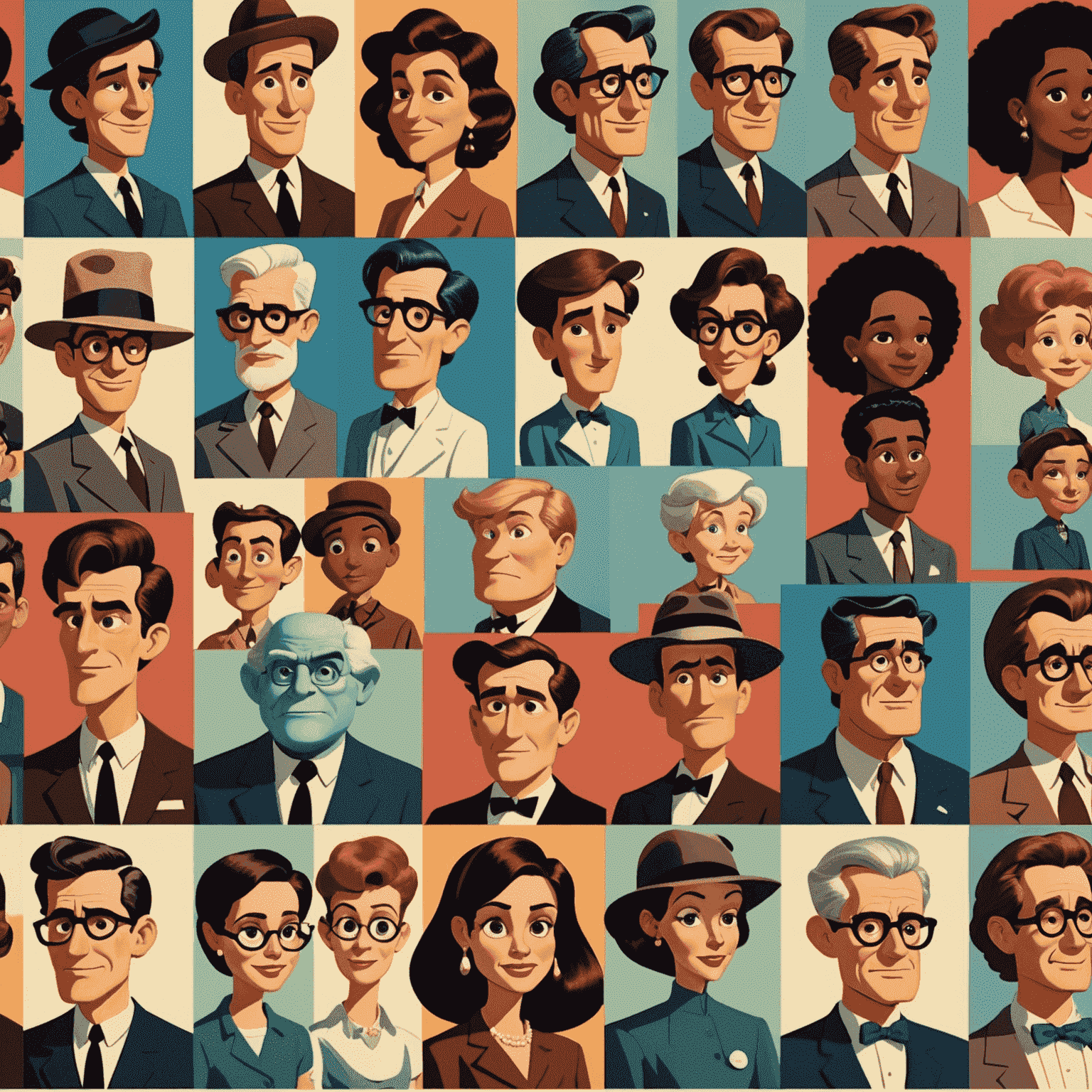 Collage of iconic American 2D animated characters from different eras, showcasing the evolution of animation styles in the USA