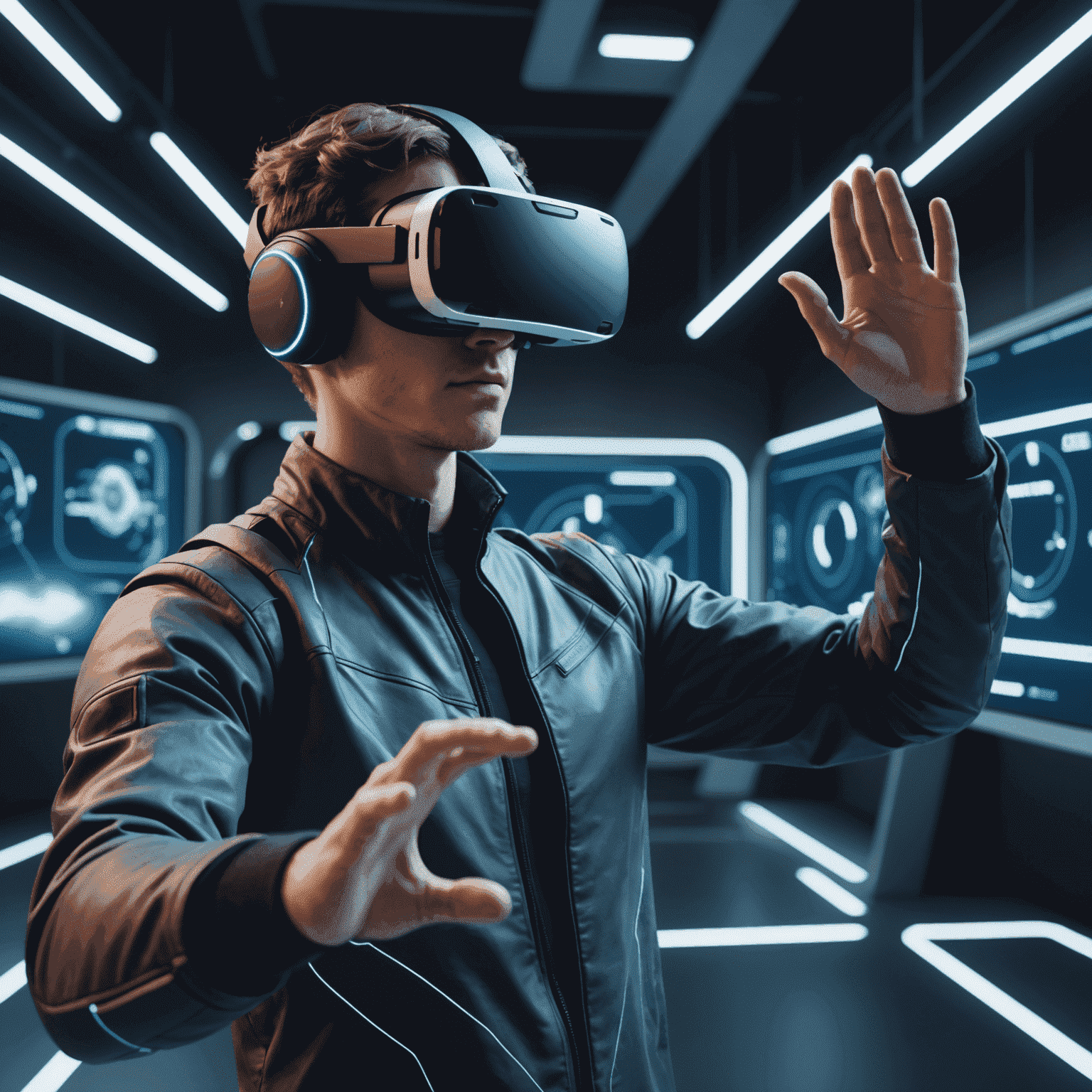 A futuristic scene depicting a person using VR technology to create 2D animations in a virtual space, symbolizing the potential future of animation production