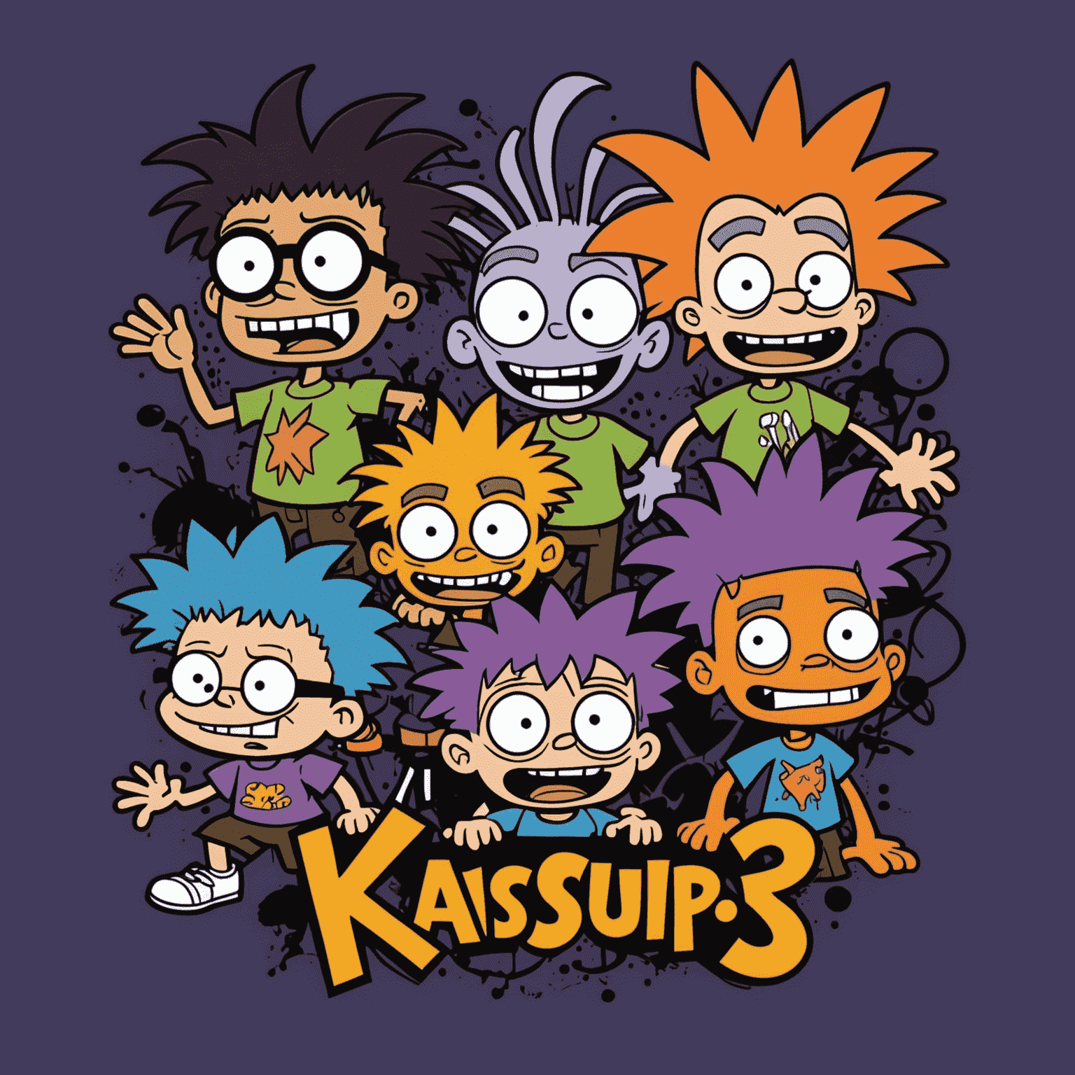 Klasky Csupo logo with characters from Rugrats, The Wild Thornberrys, and Aaahh!!! Real Monsters in their signature avant-garde style